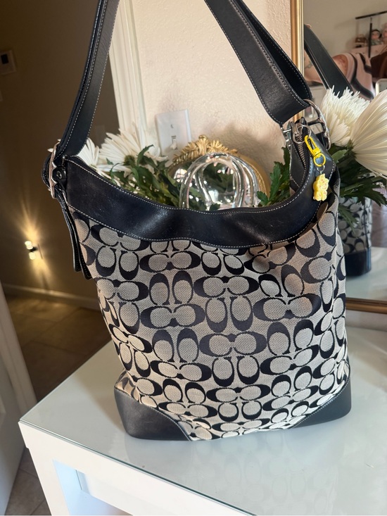 Coach Accessories - Coach Black and Cream Signature Canvas Shoulder Bag